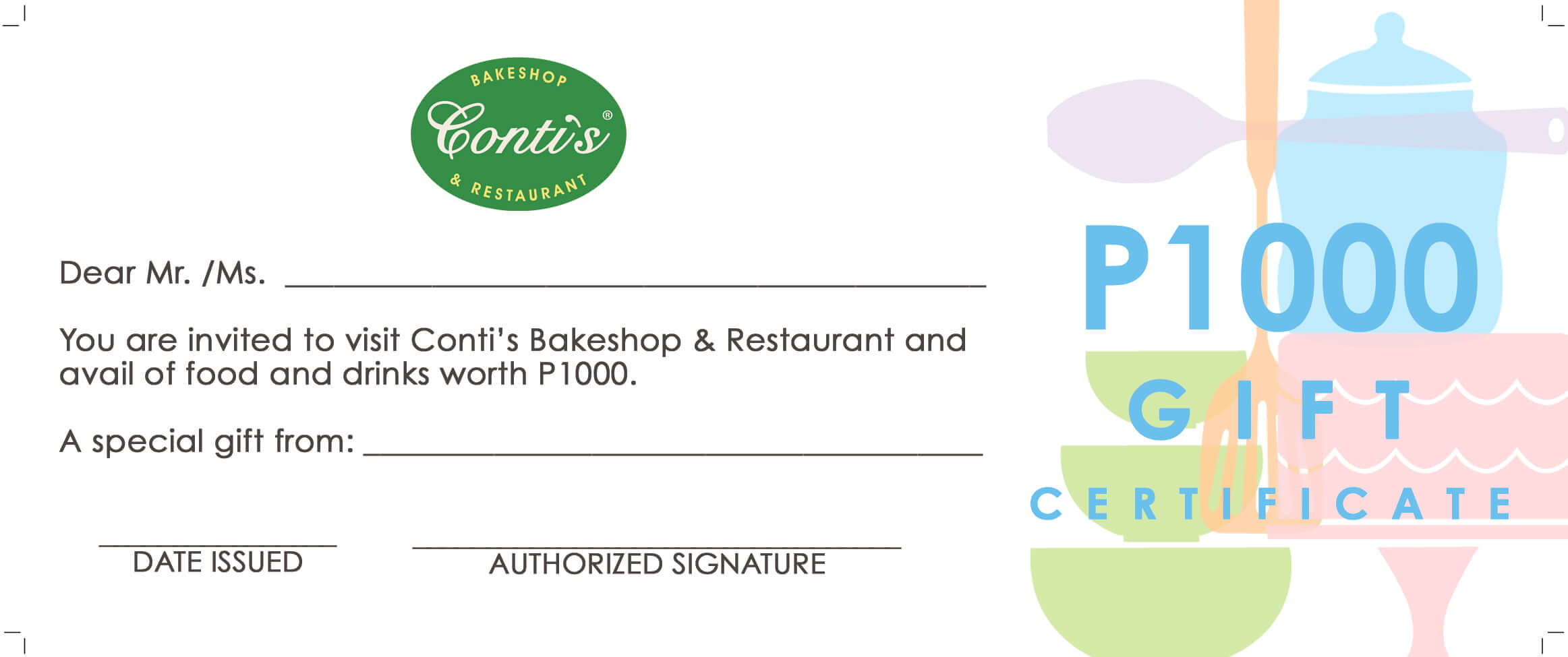 Gift Certificate – Conti's Bakeshop & Restaurant