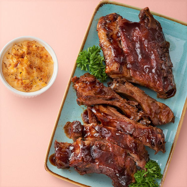 Sticky Pork Ribs With Creamy Cheese Corn